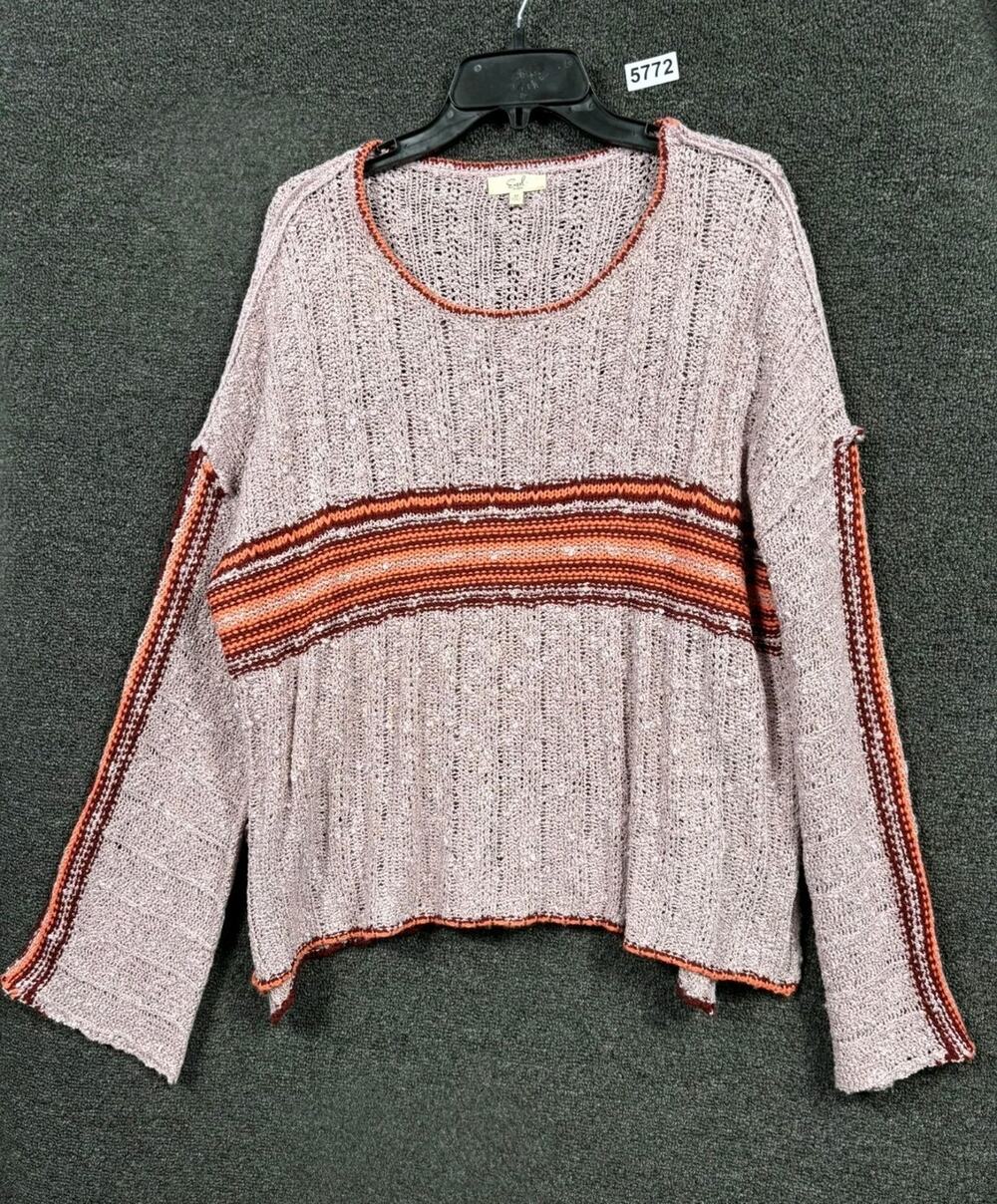 EASEL Los Angeles Coffee Date Slouchy Knit Sweater Womens Size M Pink Multicolor